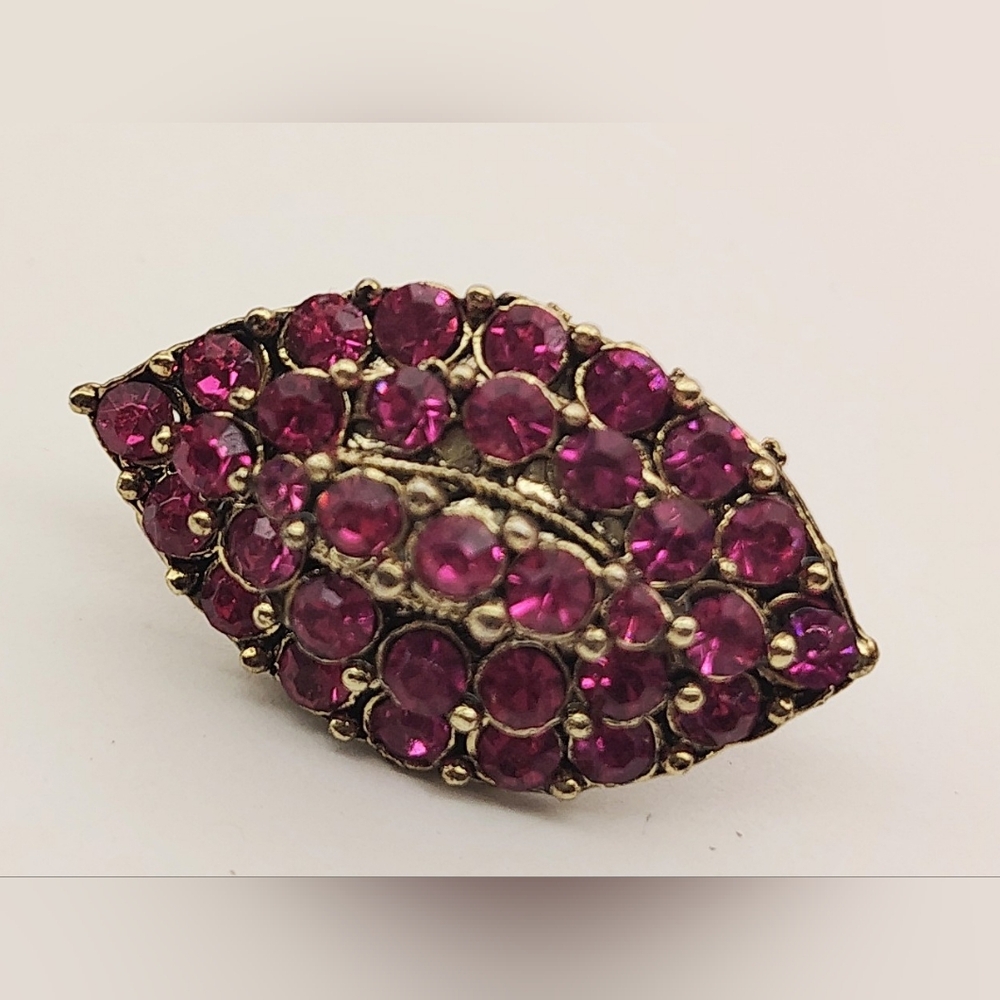 Radiant Fuchsia Crystal Leaf Pierced Earrings - Picture 2 of 15